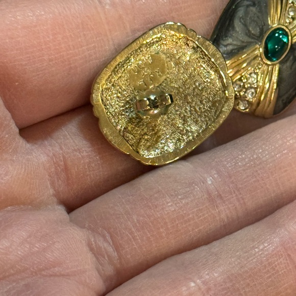 Vintage KJL Faux Grey Pearl crystal enameled panther necklace & earrings Set - Picture 11 of 11